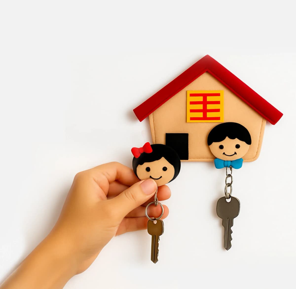 Hand holding house keys and family figures, symbolising disciplined investing using mutual funds to plan for home ownership.
