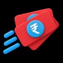 Two red cards featuring an Indian Rupee symbol, with blue streaks indicating fast digital transactions.